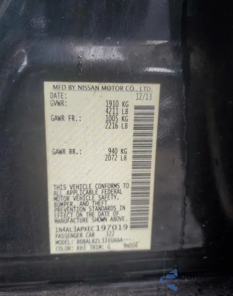 2014 Nissan Altima 2.5 from USA, damaged, VIN 1N4AL3APXEC197019